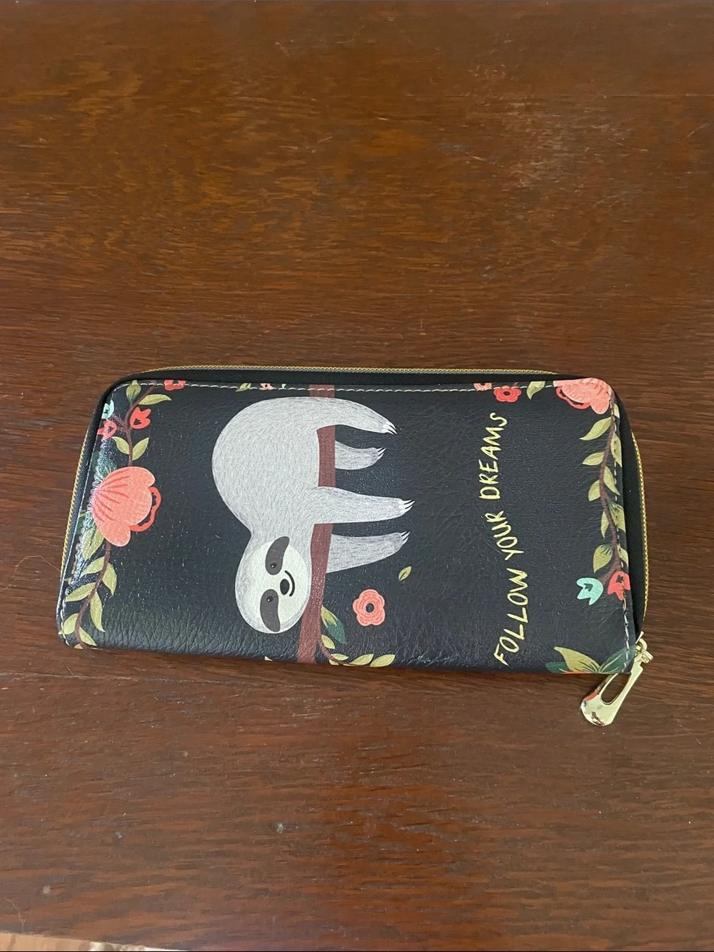 Sloth leather wallet like new - follow your dreams